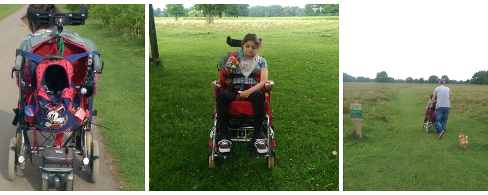 Child in specialised wheelchair