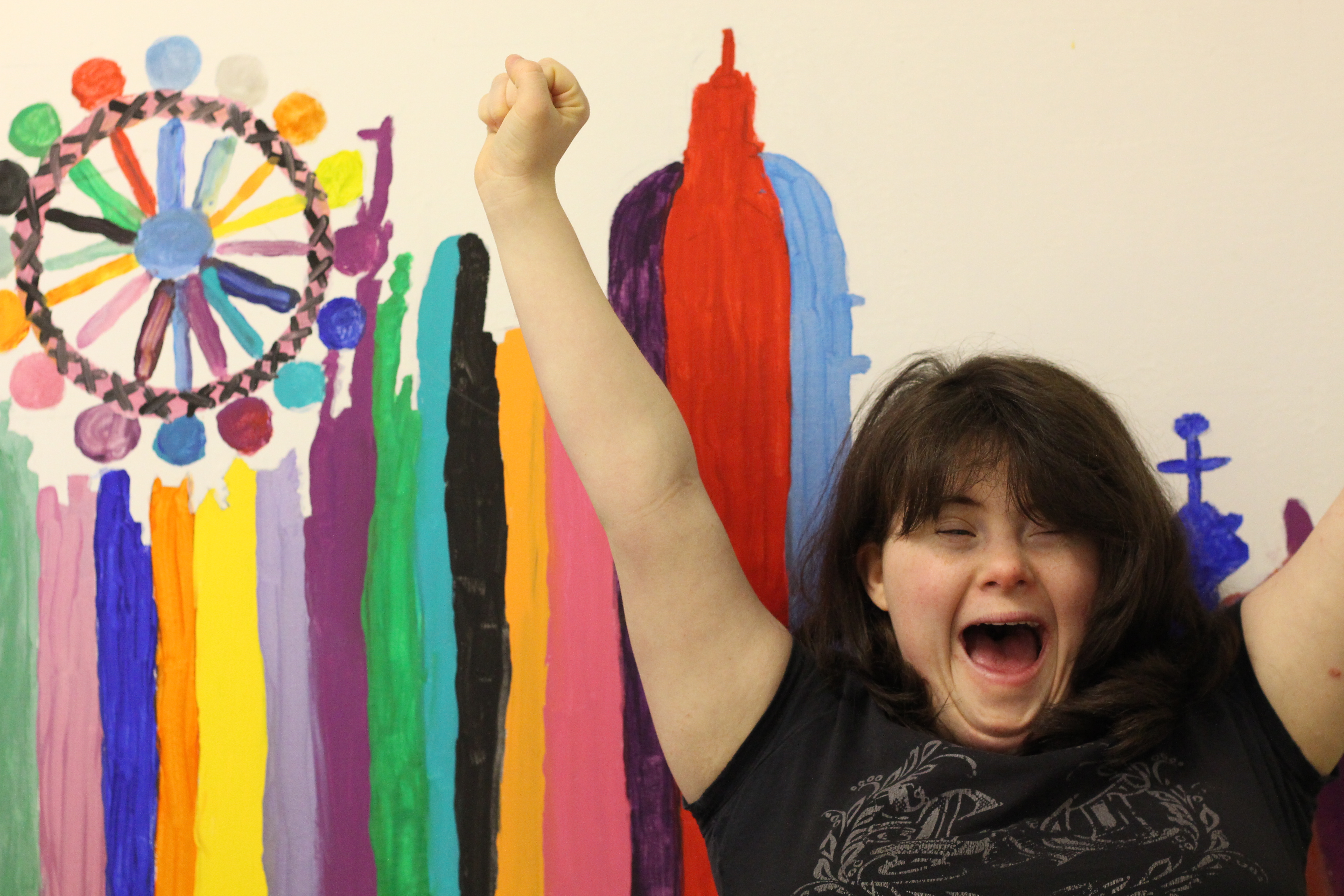 Annalie, our student with Down's syndrome, celebrates